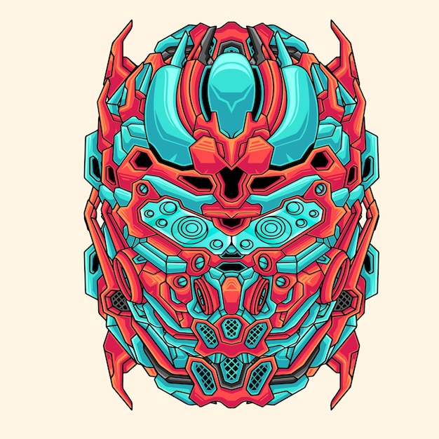 Futuristic mecha robot head illustration design