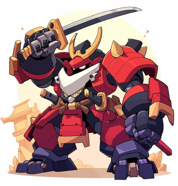 Vector futuristic mini chibi robot in combat stance