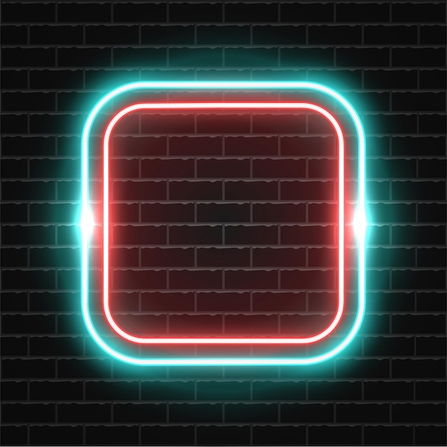 Futuristic Neon rectangle frame border on dark wall