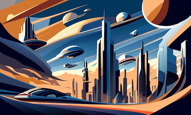 Vector a futuristic panorama featuring blue tones and cosmic landscapes