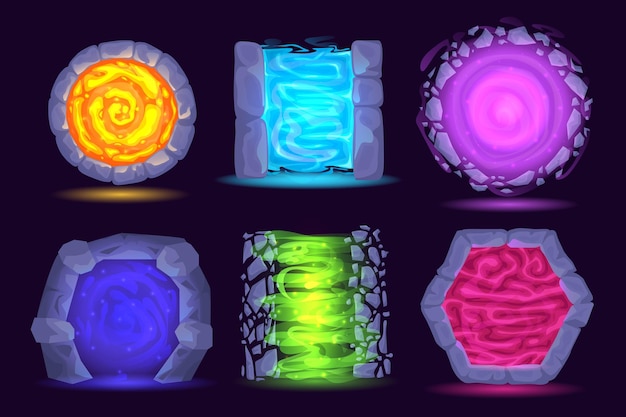 Futuristic portal to another world fantasy game gate to another dimensions magic teleport and stone