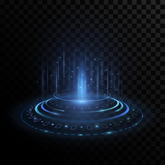 Futuristic portal hologram with HUD interface elements on transparent background.