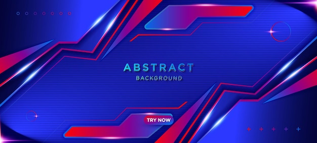 Futuristic red and blue neon abstract gaming background design template with metal line technology