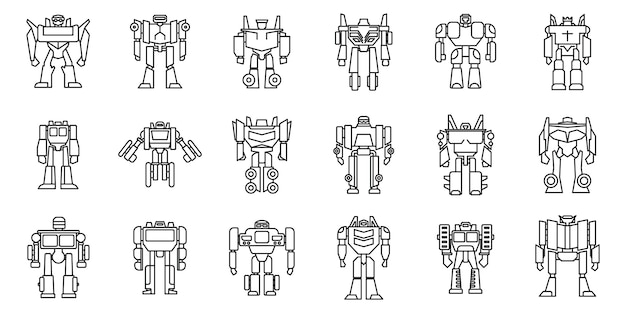 Futuristic robot-transformer icons set