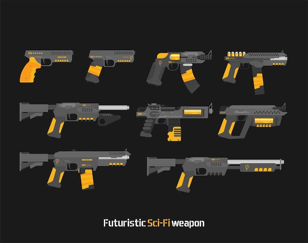 Futuristic SciFi Pistol flat vector Weapon set Gun