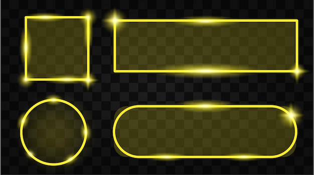 Futuristic set yellow Neon frame border