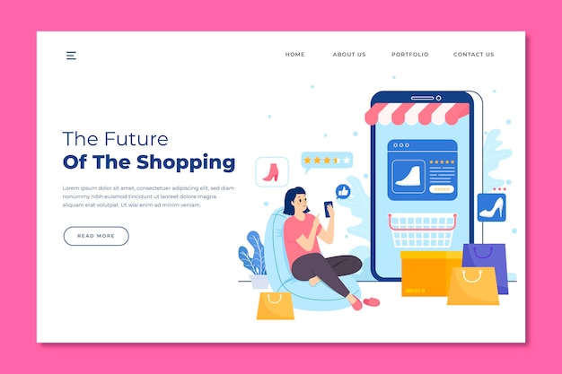 Futuristic shopping online landing page