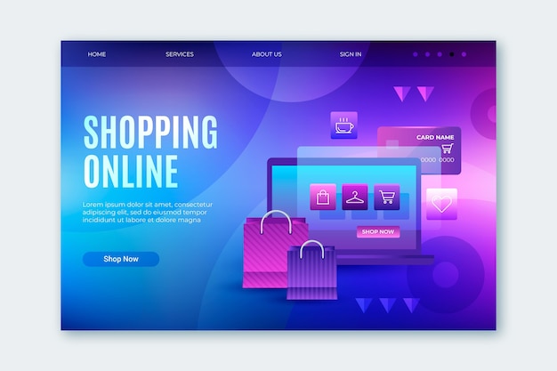 Futuristic shopping online landing page