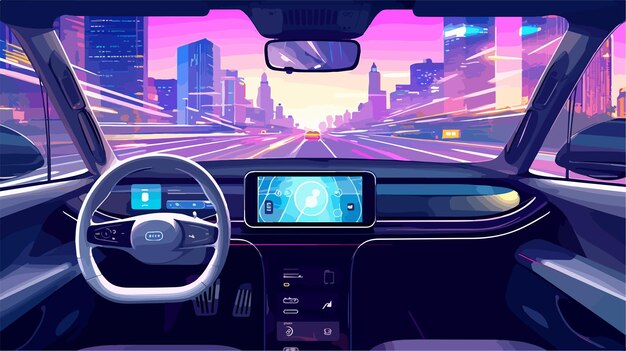 Vector futuristic smart car interior for autonomous driving experience