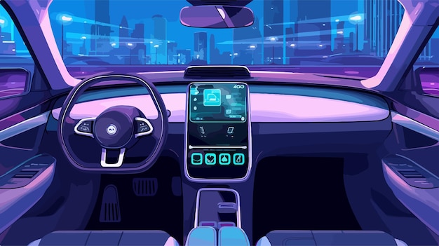 Vector futuristic smart car interior for autonomous driving experience