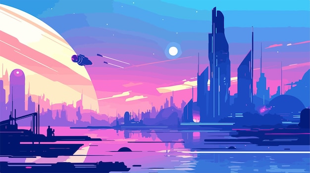 Vector futuristic space colony on an alien planet