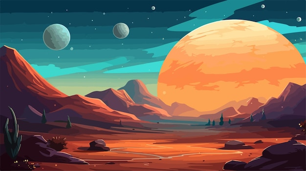 Futuristic Space Planet Landscape Digital Illustration