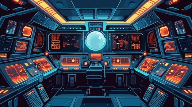 Vector futuristic spaceship interior with control panels