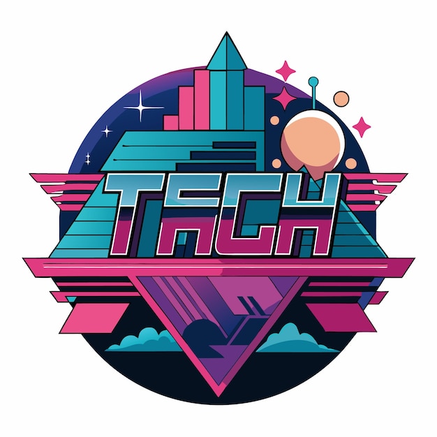 Vector futuristic tech logo design with 80s retro style