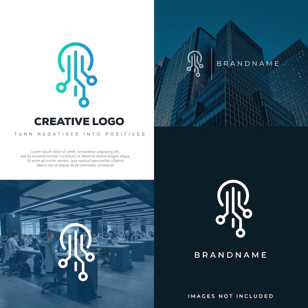 Futuristic tech logo with gradient style Premium Vector