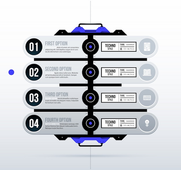 Futuristic template with four options in techno style