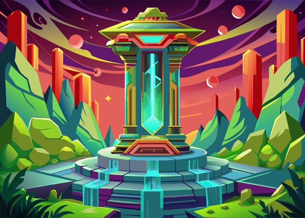 Vector futuristic temple pillar with glowing tech warhammer 40k vector illustration