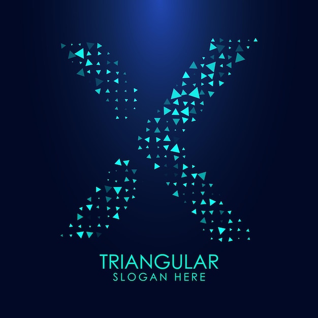 Futuristic triangular letter X in halftone Letter illustration isolated on dark background