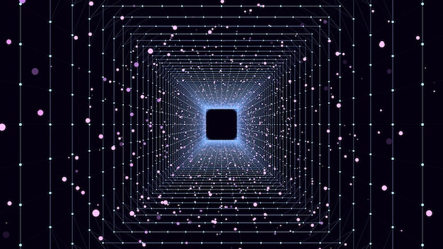 Futuristic vector scifi circle portal in space 3D ai tunnel with dots and line Abstract digital data