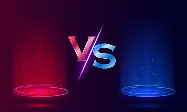 Futuristic versus banner image blank red and blue glow rays night scene with sparks hologram light