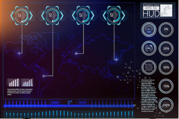 Vector futuristic vr head-up display design. sci-fi helmet hud. future technology display design.