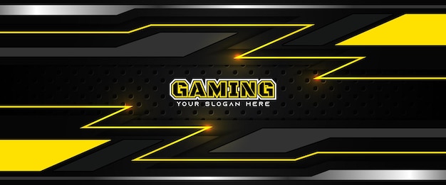 Futuristic yellow and black gaming header social media banner template