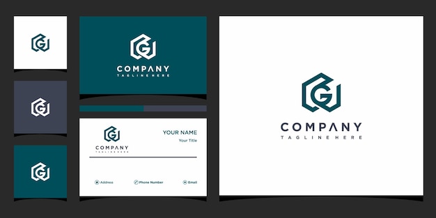 g logo design with business card template Premium Vector