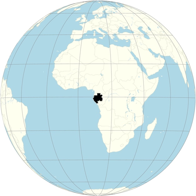 Gabon featured at the center of the orthographic projection of the world map showcasing its location