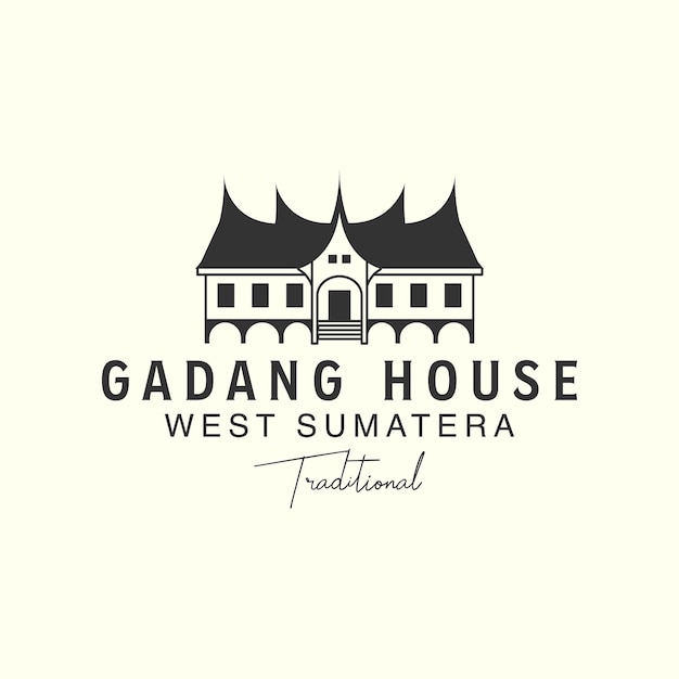 Gadang house with vintage style logo vector template icon illustration design traditional house west