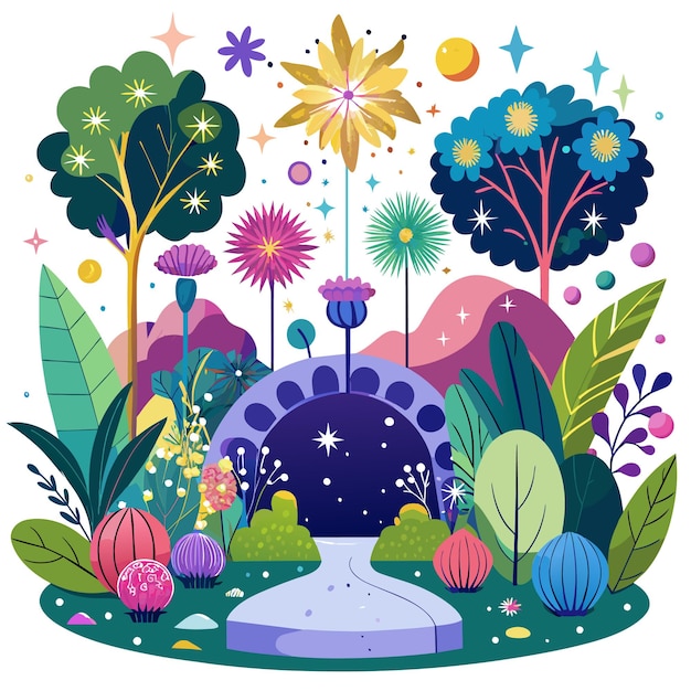 Vector galactic garden cosmic blooms of confetti and fireworks