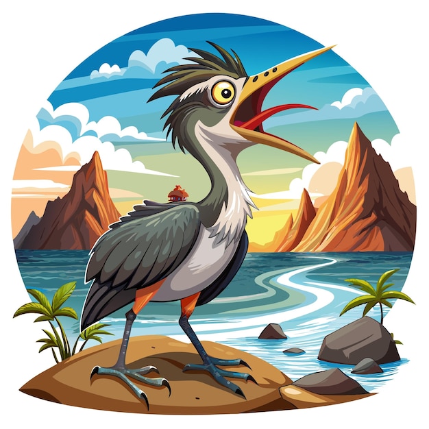 Vector galapagos lava heron bird excited angry ocean vector