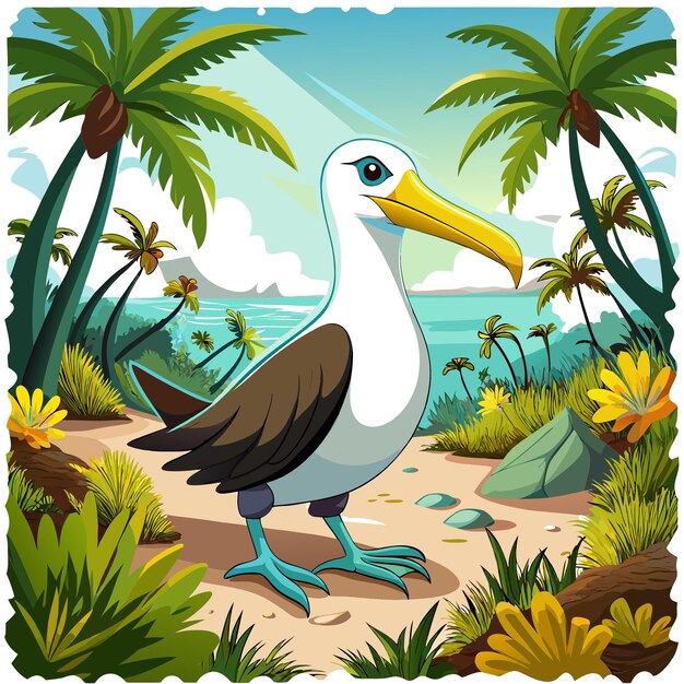 Vector galapagos waved albatross bird beneficent walks forest vector