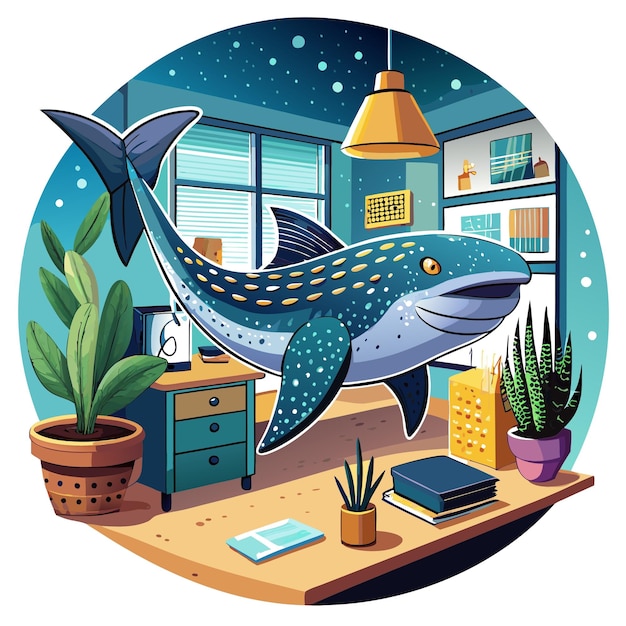 Vector galapagos whale shark fish exhausted stands office vector