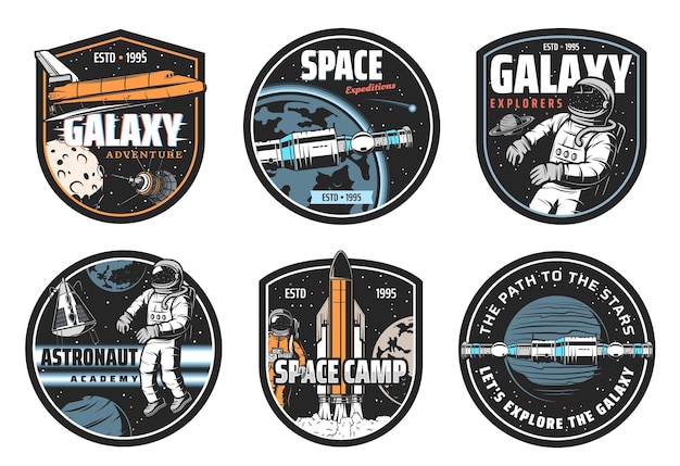 Galaxy explorer space travel vector icon set