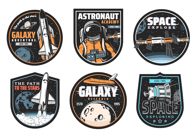 Galaxy research space explore and astronaut icon