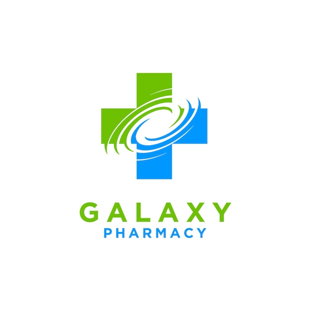 Galaxy Spiral Space Cross for Hospital Pharmacy Medical logo design