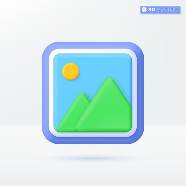 Gallery Image icon symbols Mountains with Sun sky photo jpg file landscape concept 3D vector isolated illustration design Cartoon pastel Minimal style You can used for design ux ui print ad