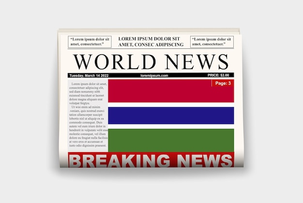 Gambia country newspaper flag breaking news on newsletter news concept gazette page headline