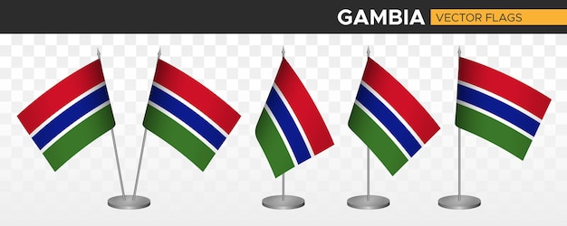 Gambia desk flags mockup 3d vector illustration table flag of gambia