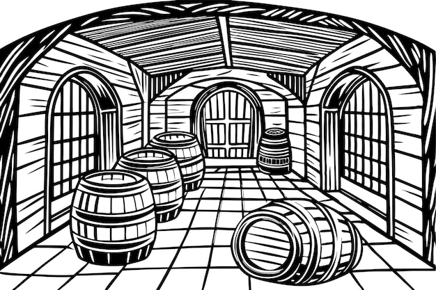 Vector game background of a wooden barrel or underground storage background design