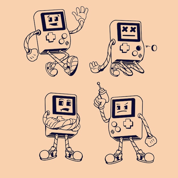 game boy cute character vector outline art