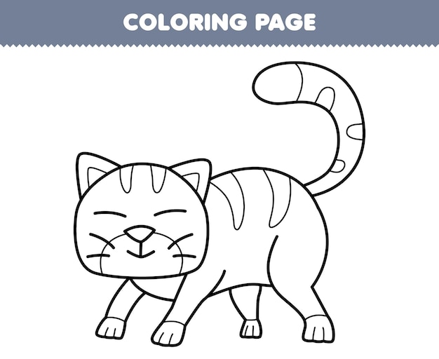 Vector game for children coloring page of cute jumping cat line art printable pet worksheet