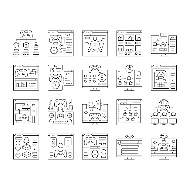 Game development computer icons set vector