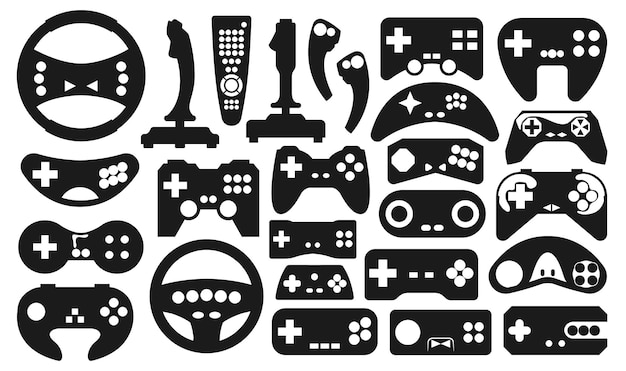 Game joystick set isolated Vector Silhouettes