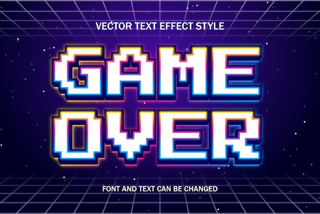 Game over pixel art 3d editable text effect font retro style games template background design art