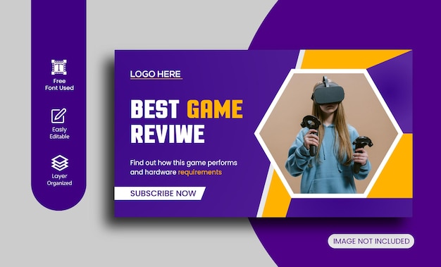 Game review Best YouTube thumbnail design and web banner template Premium Vector