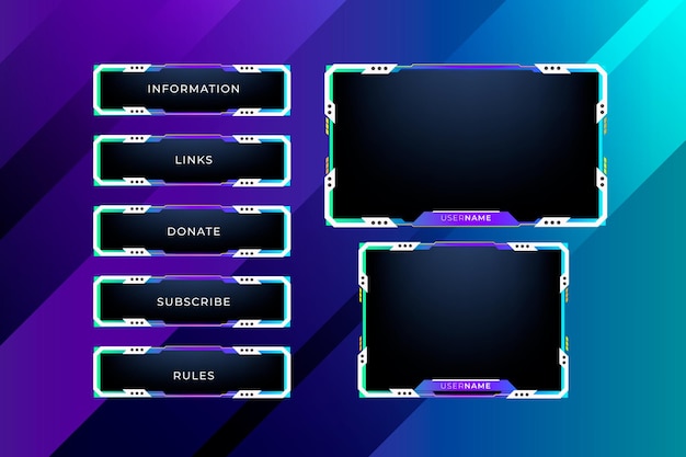 Game streaming panels and button design collection. Gradient twitch panels