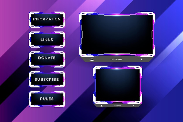 Game streaming panels and button design collection. Gradient twitch panels