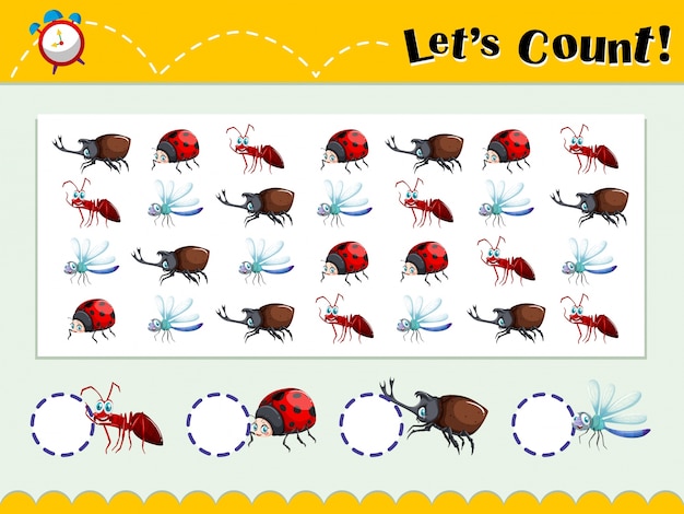 Game template with counting insects illustration