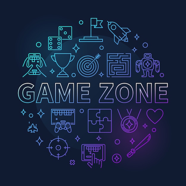  Game Zone  round coled thin line illustration